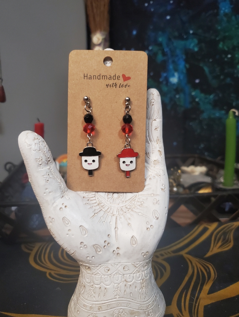 Handmade Mismatched Red And Black Popsicle Hypoallergenic Earrings